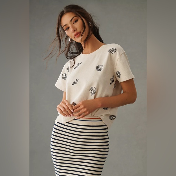 Maeve Embroidered Shell Short-Sleeve Sweatshirt XS - Picture 4 of 9